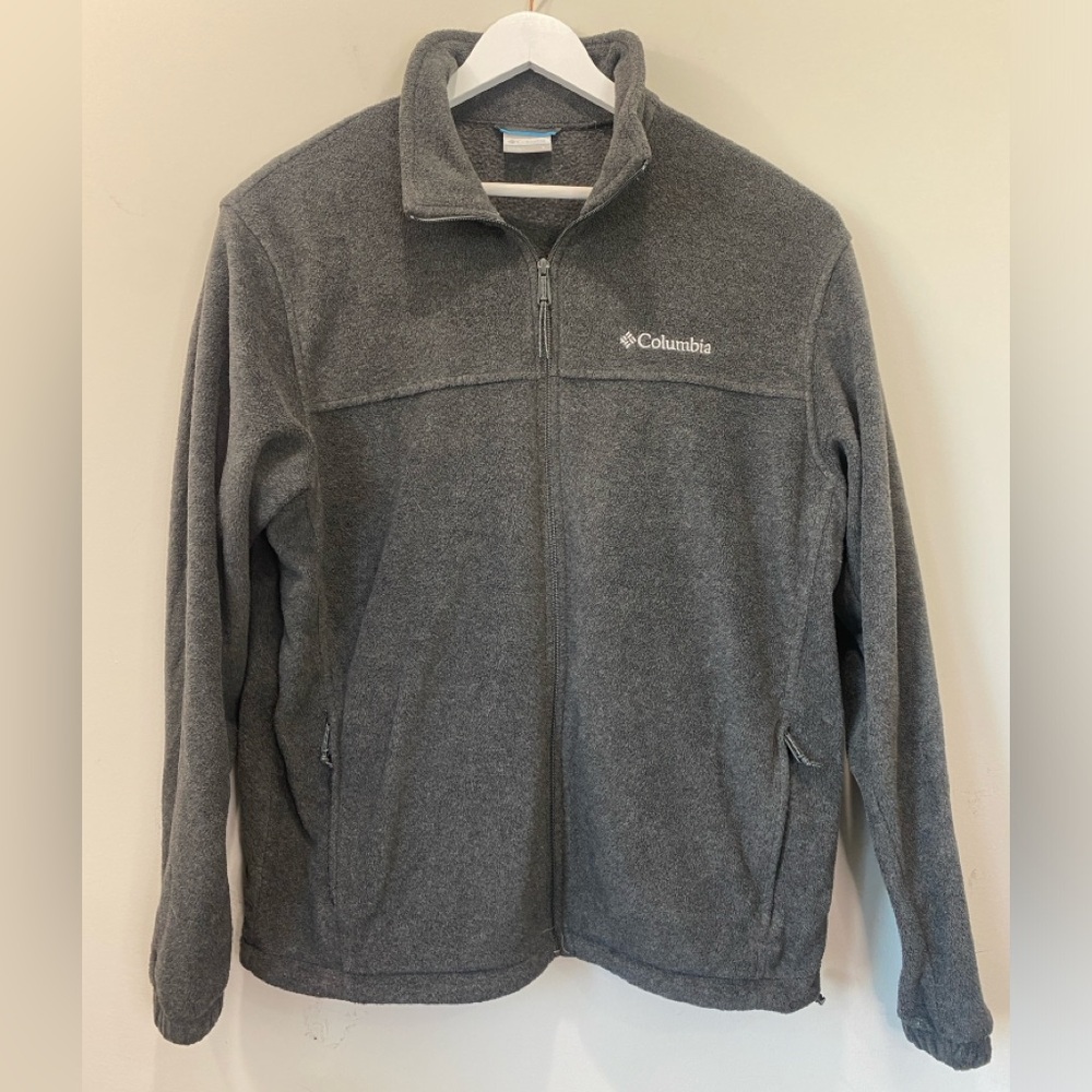 Columbia Fleece Jacket Full Zip Up Light Gray Base Layer Wear Mens Size Large